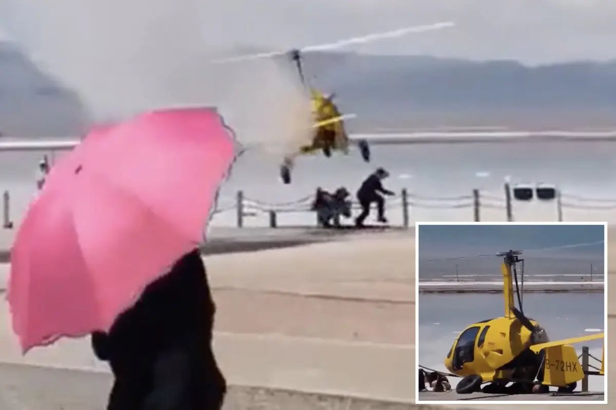 Terrifying video shows helicopter crash-landing on two tourists