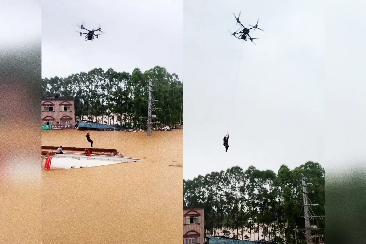 Wild Video Shows Quadcopter Drone Plucking Man From Raging Floodwaters, Whisking Him to Safety