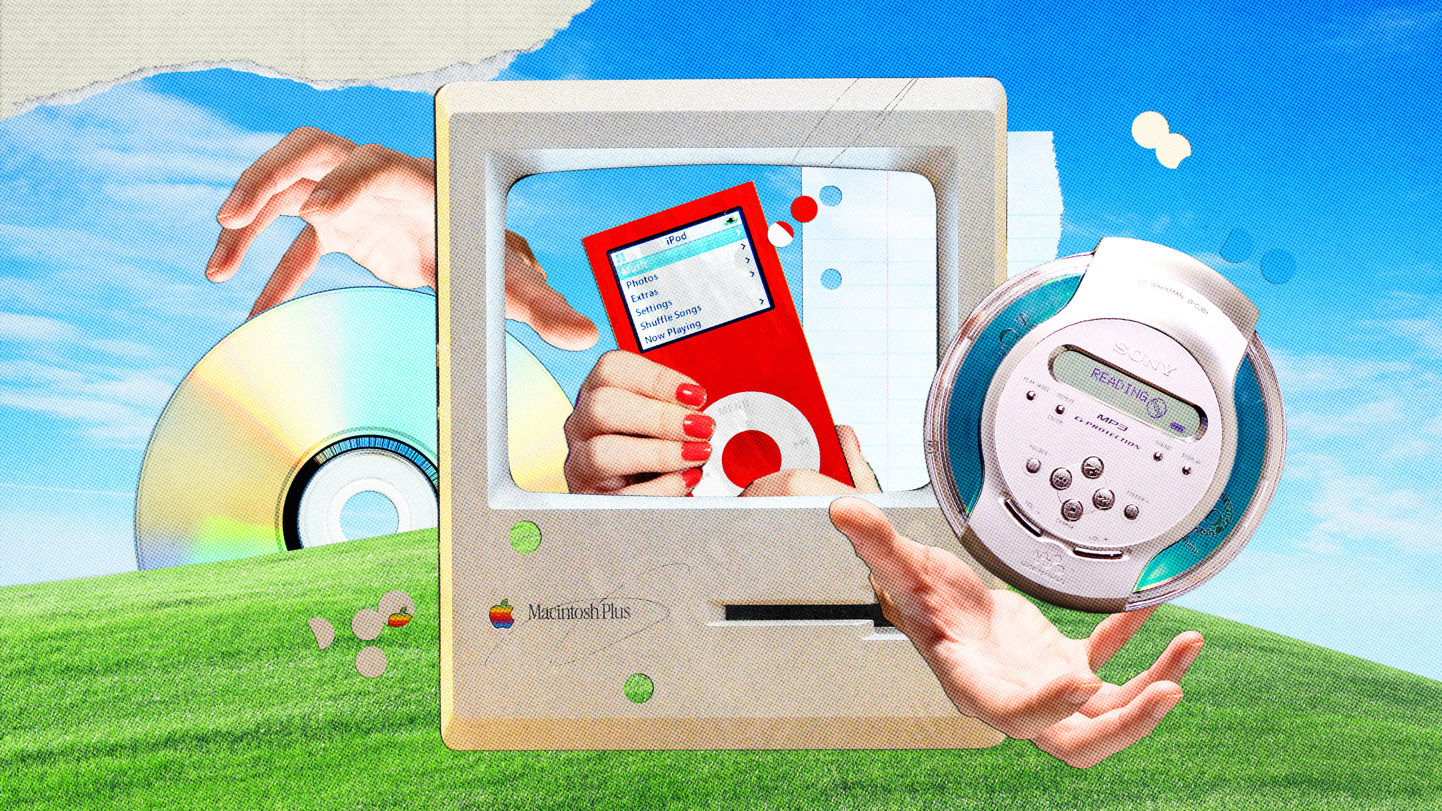 a collage of old technology