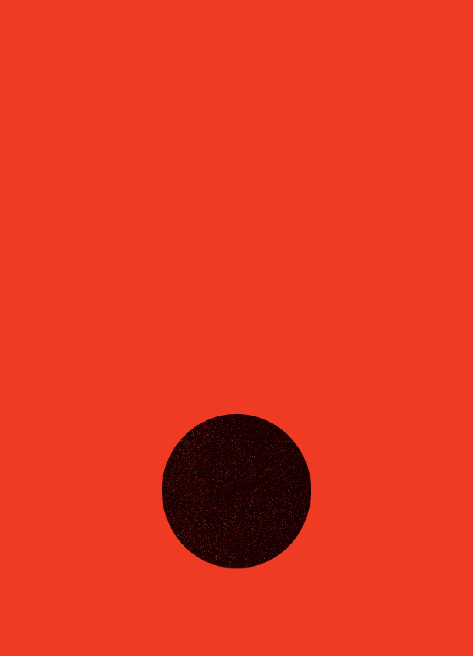 A large printed period on a red background color.