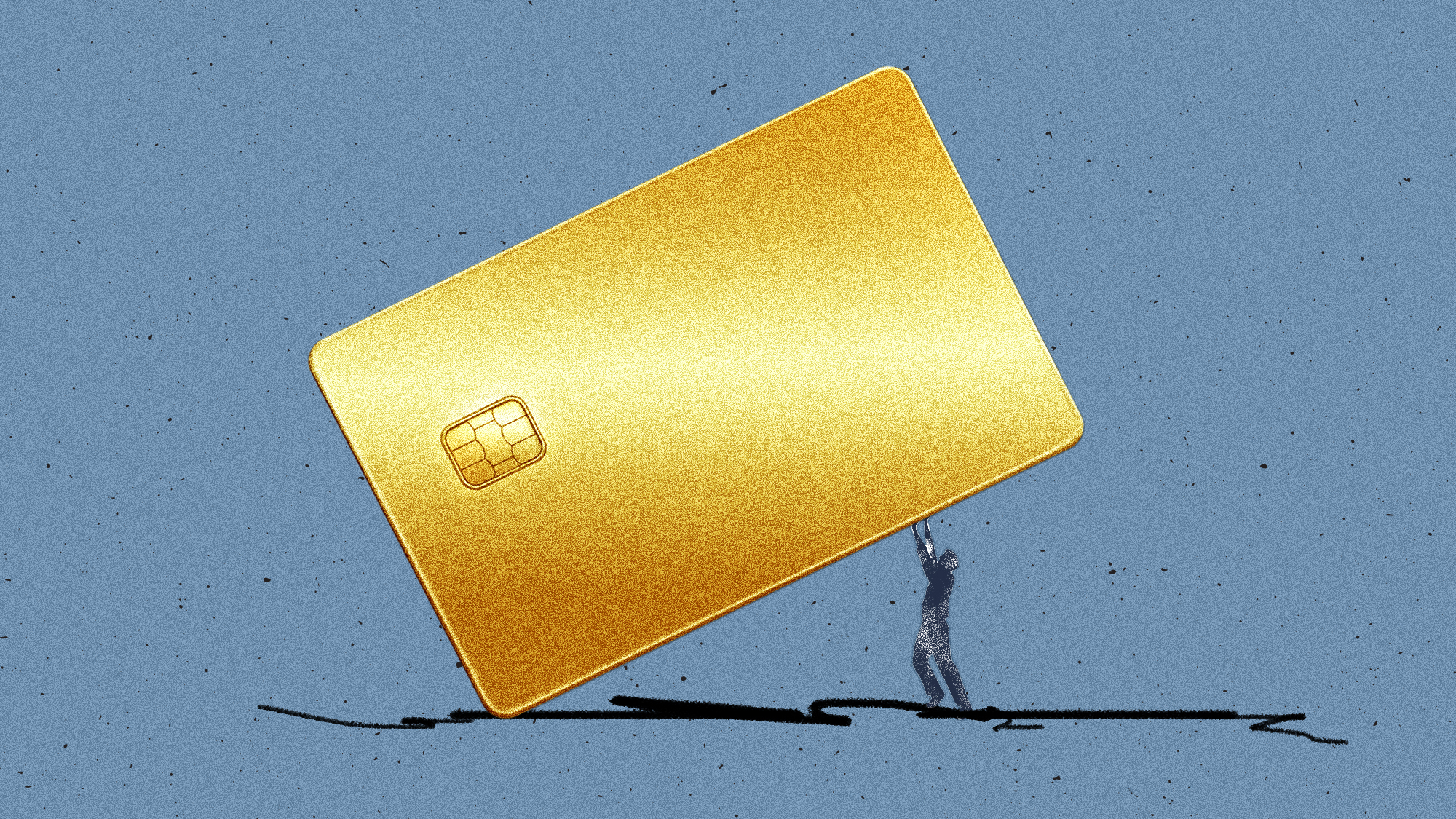 An oversized credit card crushing a person.