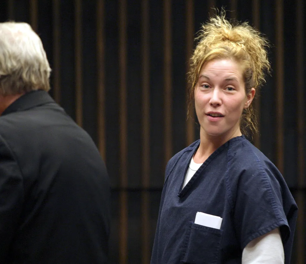 Kimberly Mathers, Eminem's ex-wife, in a dark blue uniform in court.