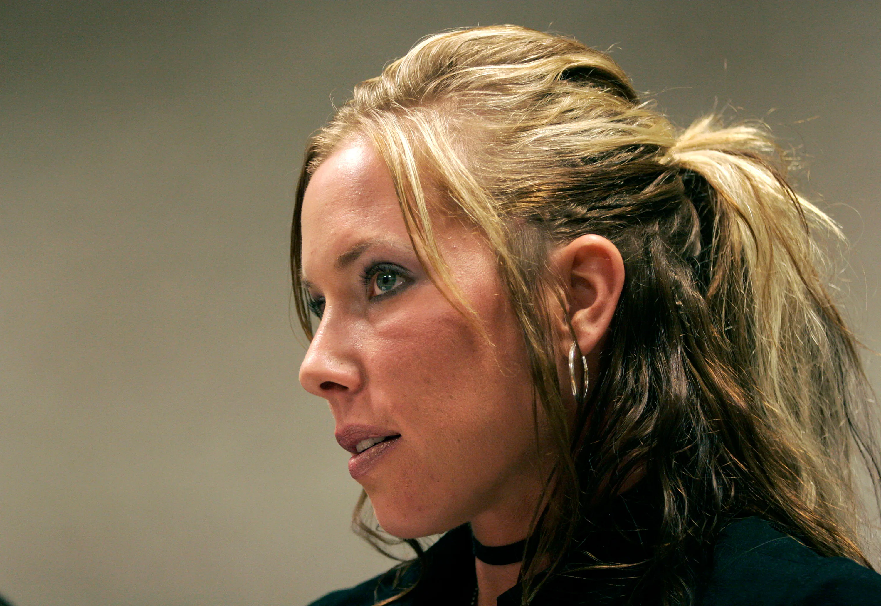 Kim Mathers attending a court hearing in Michigan.