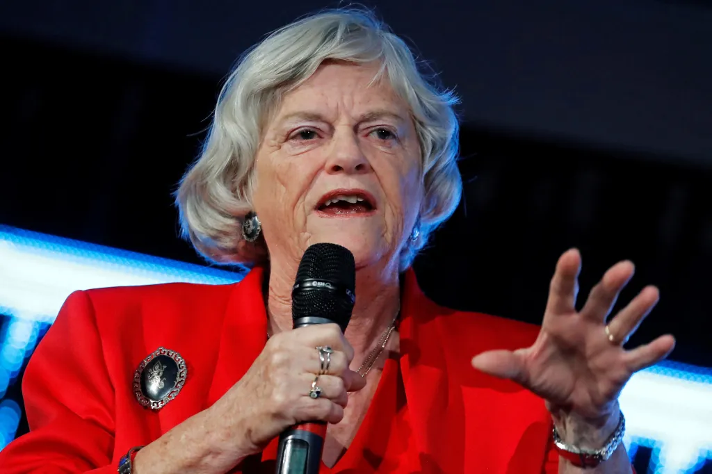 Ann Widdecombe speaks at an event in Westminster on Oct. 18, 2019.