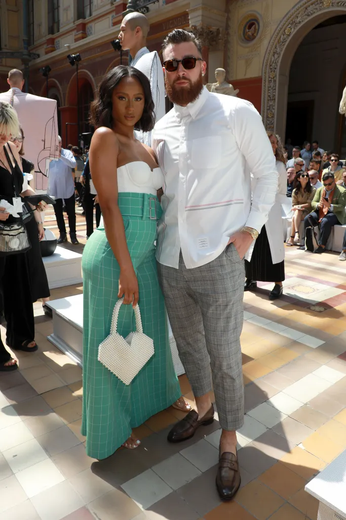 Kayla Nicole and Travis Kelce at Thom Browne Menswear Spring/Summer 2020 show.