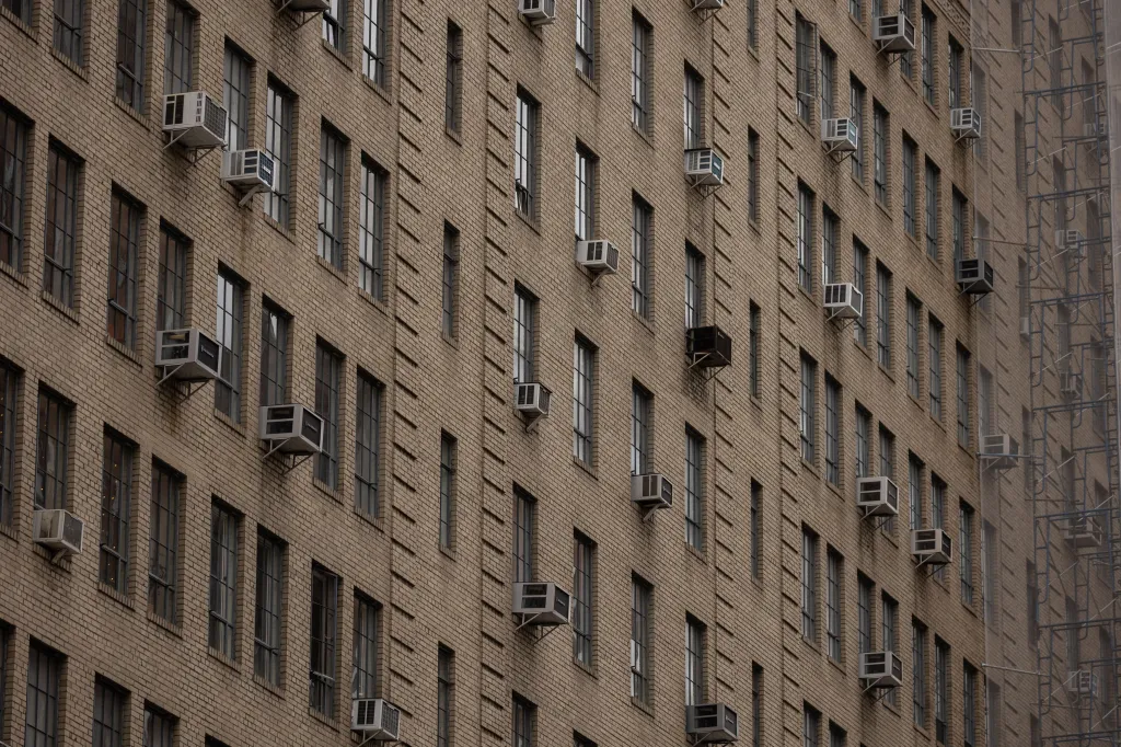 Air conditioning units on a residential apartment building in Midtown New York.