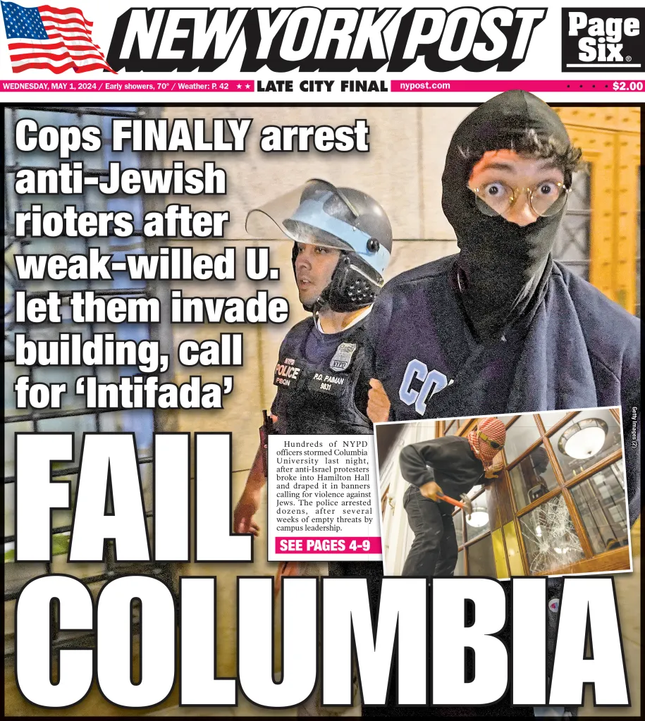 A newspaper front page with the headline 