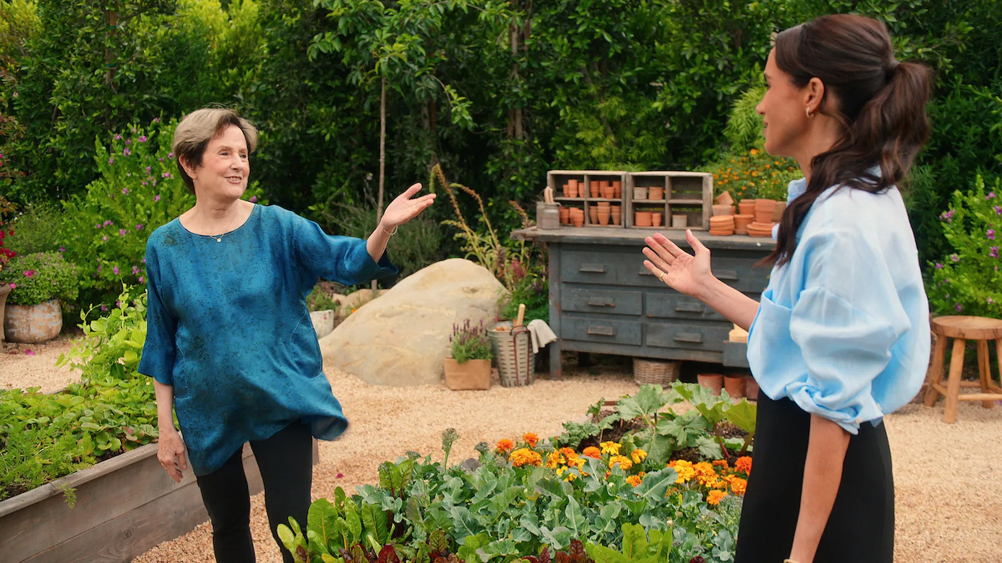 Alice Waters and Meghan Markle on "With Love, Meghan"
