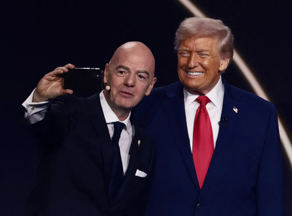 FIFA President Gianni Infantino takes a selfie with U.S. President Donald Trump during the FIFA World Cup 2026 Draw.
