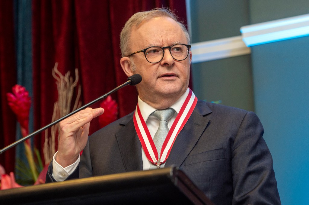 Australian Prime Minister Anthony Albanese speaking at a press conference.
