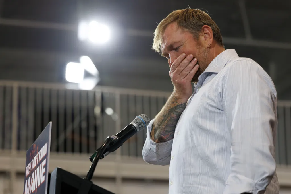 Democratic U.S. Senate candidate Graham Platner speaks at his Primary Election event on June 9, 2026 in Blue Hill, Maine.