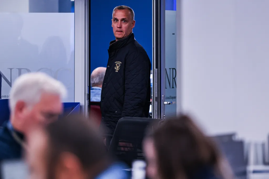 Corey Lewandowski, chief advisor to DHS Secretary Kristi Noem, at a news conference.