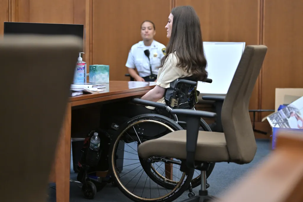 Lindsay Clancy in court in a wheelchair