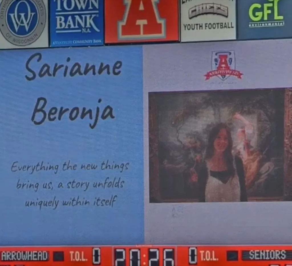 A graduation slideshow featuring Sarianne Beronja's name, photo, and a quote.