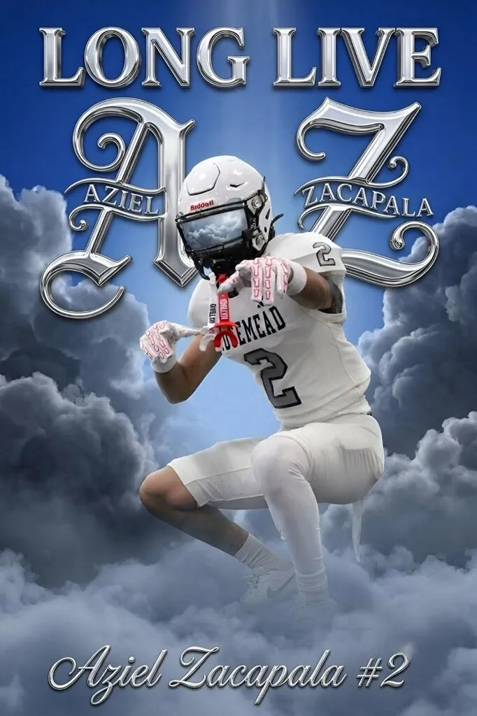 Illustration of football player Aziel Zacapala with text "LONG LIVE AZIEL ZACAPALA" in his memory.