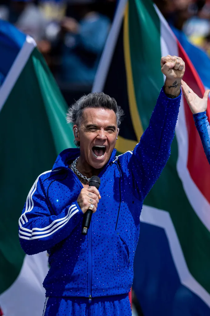Robbie Williams performing during the closing ceremony of the 2026 FIFA World Cup Final.