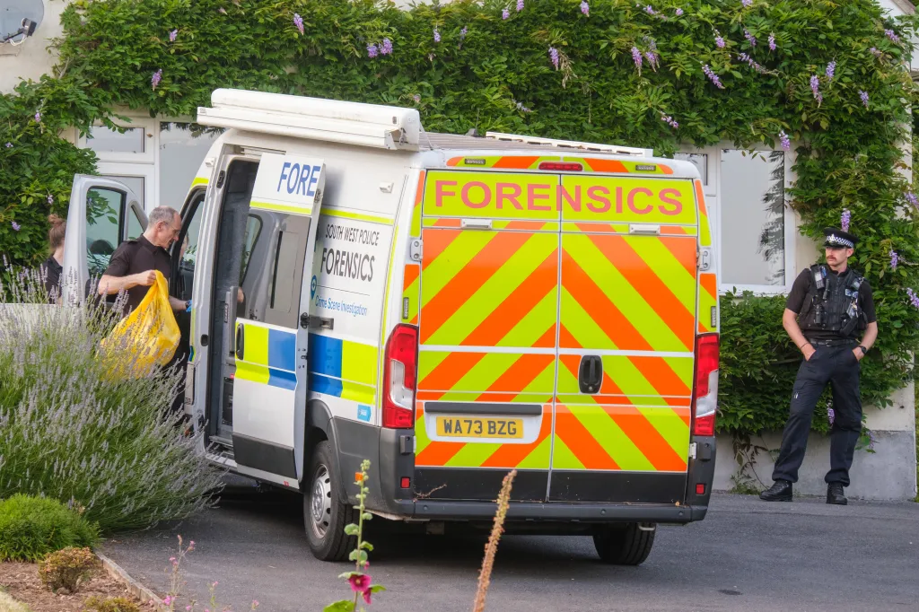 Police and a forensics van outside the home of former lawmaker Ann Widdecombe.