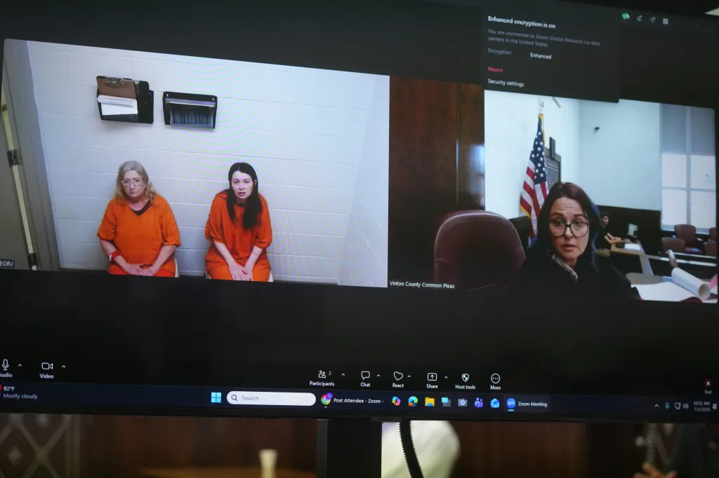 Christina Siders and Elizabeth Siders appear via Zoom in court with a judge during a hearing for child endangerment charges.