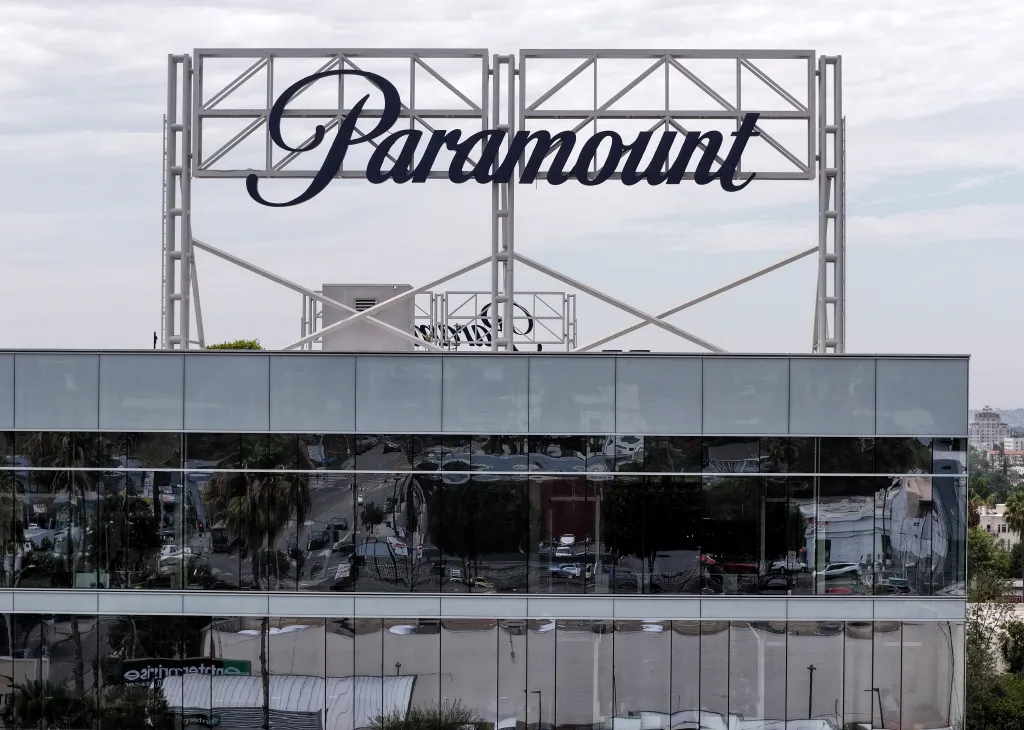 Paramount logo on top of a building.