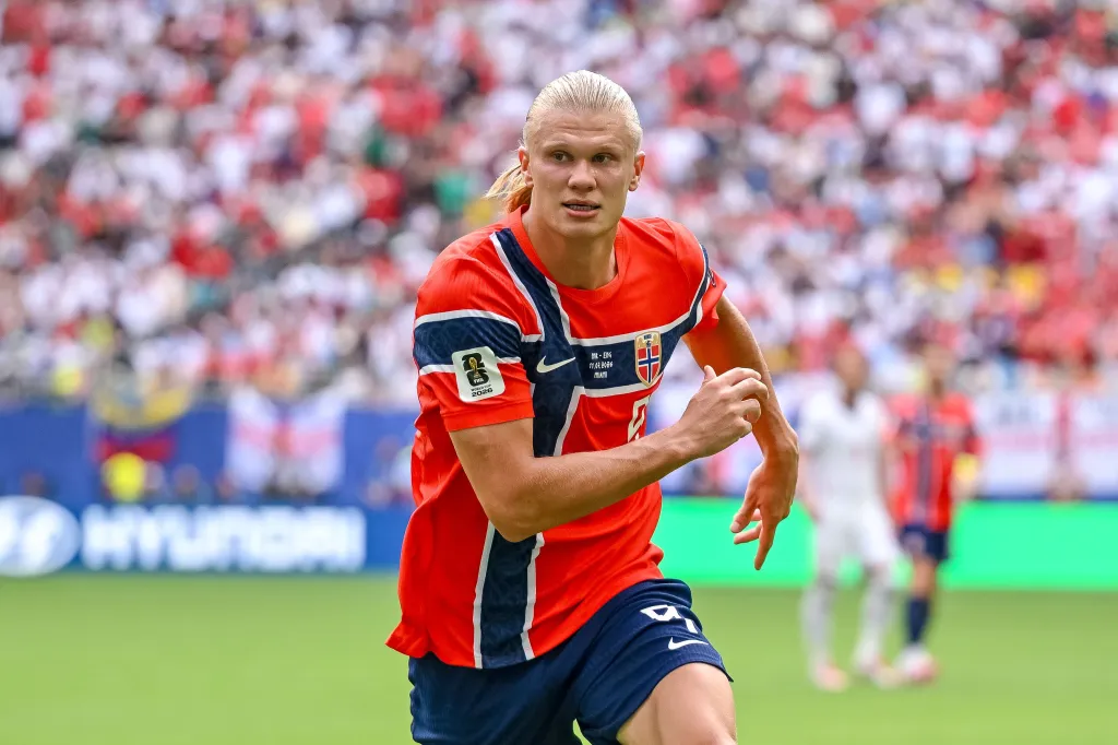 Erling Haaland looks on during the FIFA World Cup 2026 Quarter Final match between Norway and England.