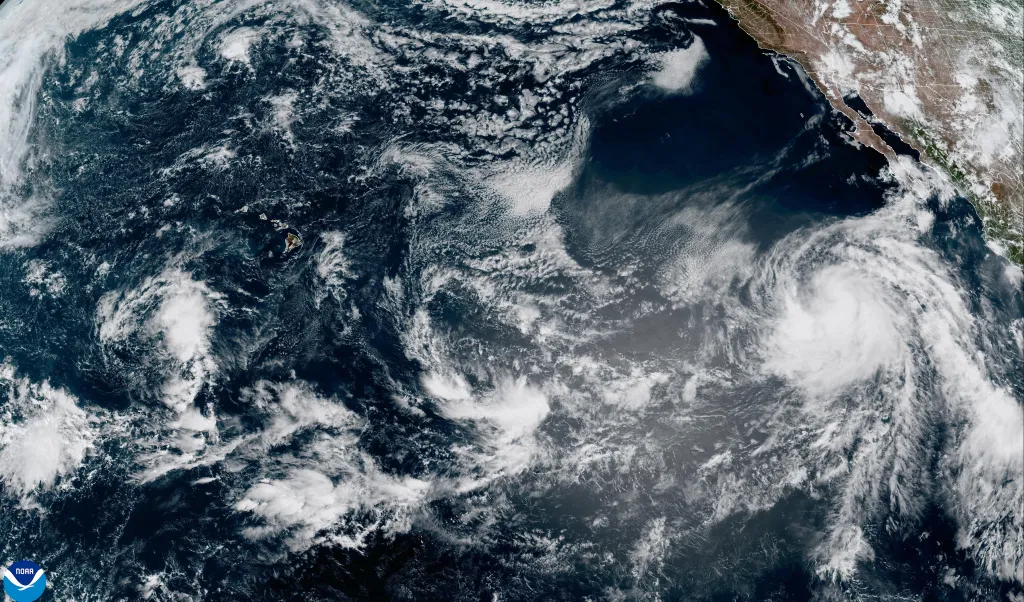 Satellite image showing Tropical Storm Elida off the coast of Mexico.