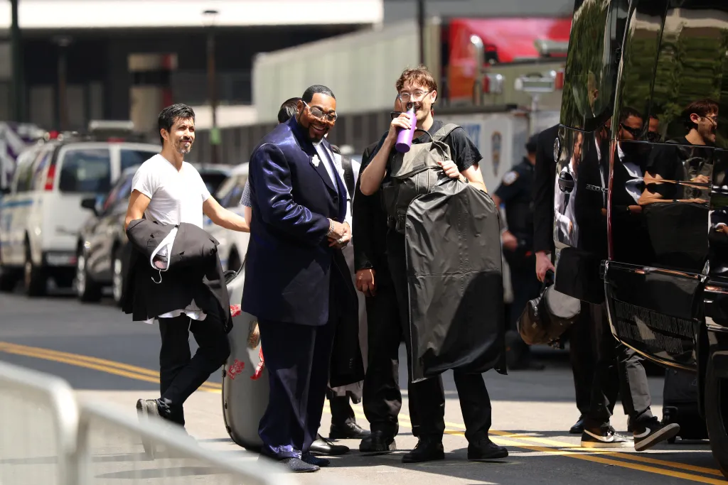 Musicians arrive at Madison Square Garden for the reported wedding celebration of Taylor Swift and Travis Kelce.