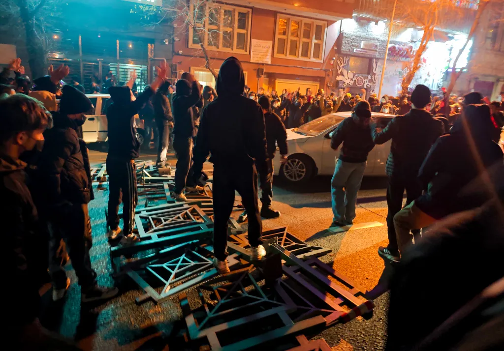 People gather during protest on January 8, 2026 in Tehran, Iran. 