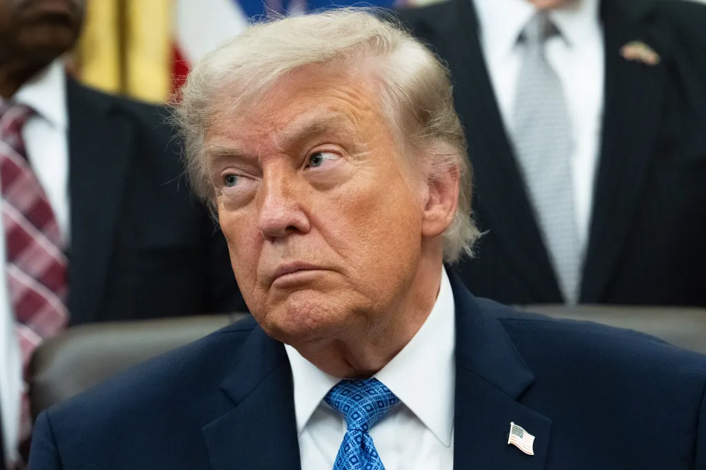 President Donald Trump looks on during an event in the Oval Office of the White House on June 26, 2026.