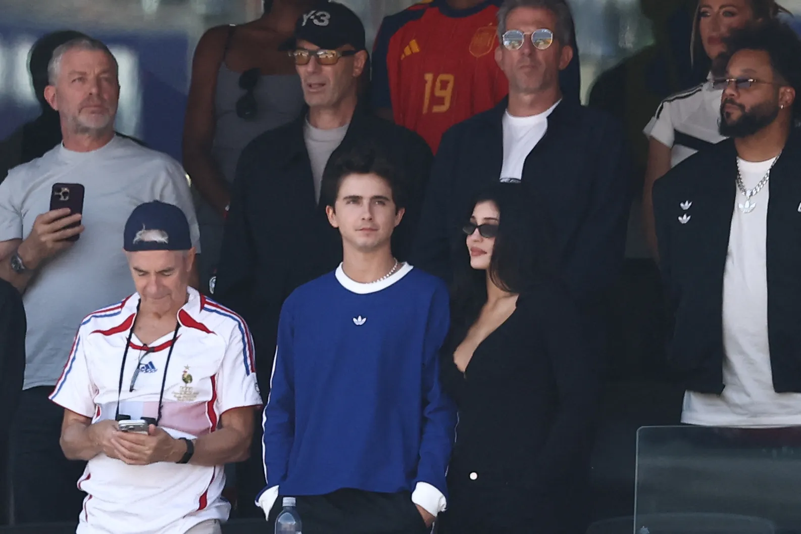 Timothee Chalamet, Kylie Jenner, and Marc Chalamet attending the 2026 World Cup final.