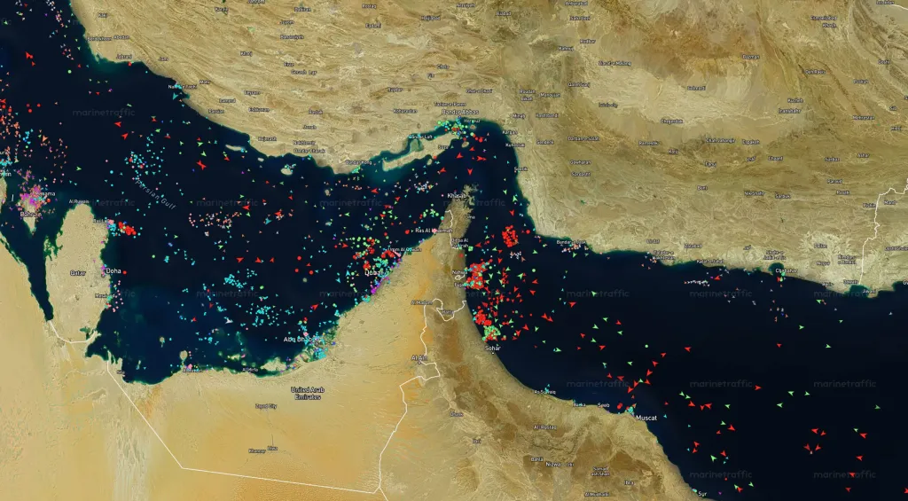 Vessels transiting through the Gulf of Oman.