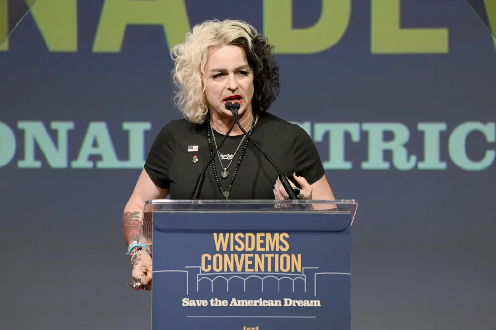 Katrina DeVille speaking at the WisDems Convention.