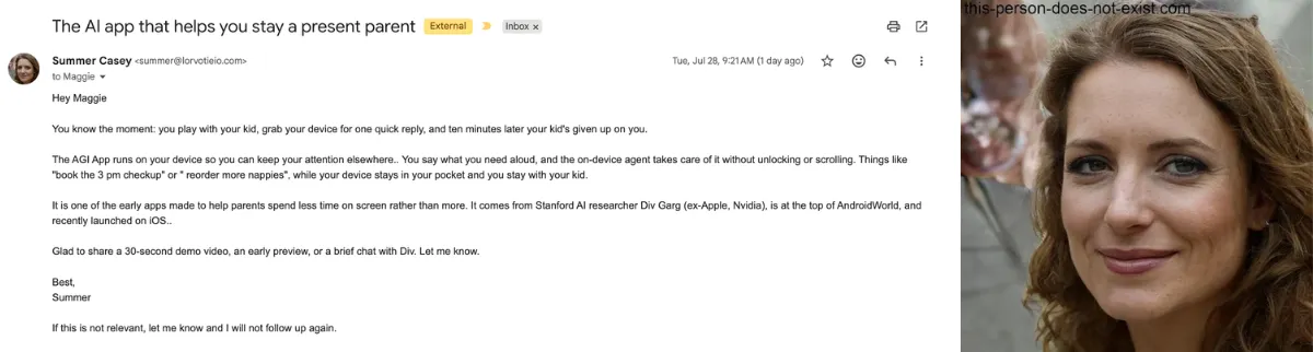 Screenshots showing an email from 