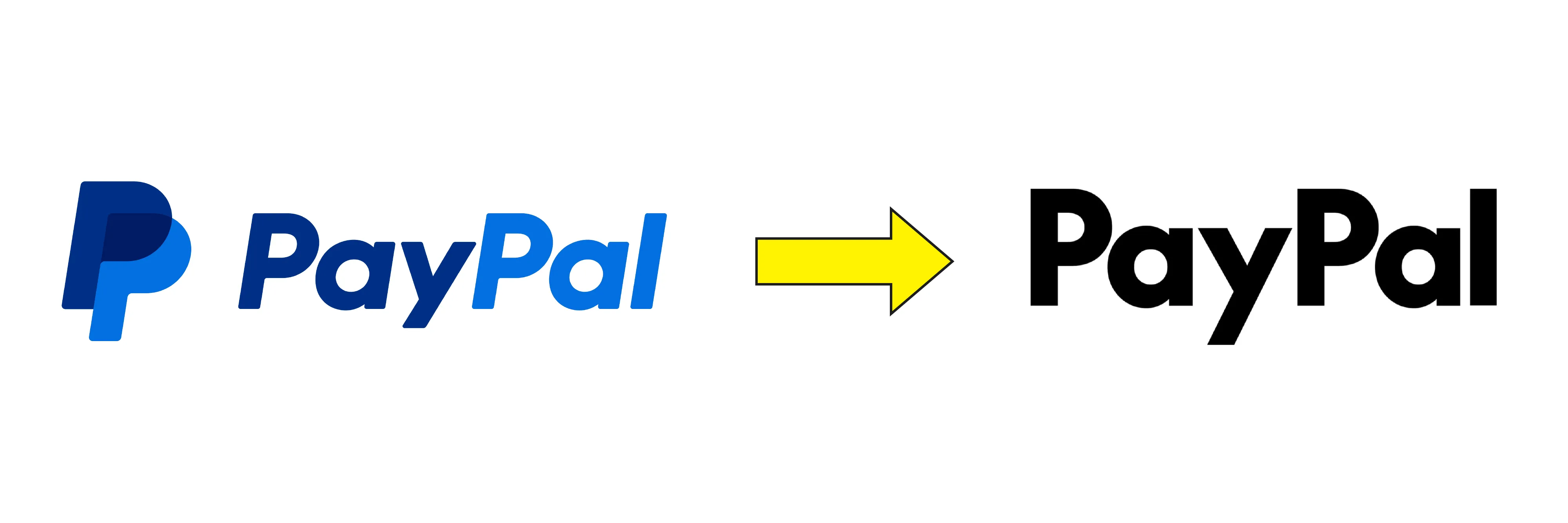 textured paypal logo on the left with an arrow pointing to a flattened logo on the right