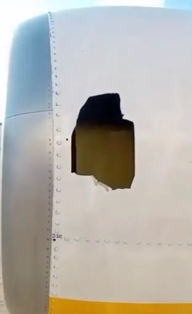 Damage to the exterior of an airplane.
