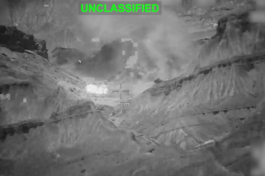 An American airstrike targets an Iranian military base in an undisclosed location on July 18, 2026.