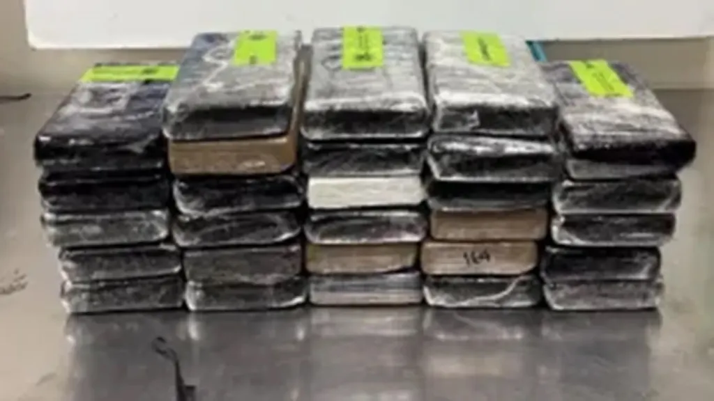 Stacks of wrapped packages of drugs.