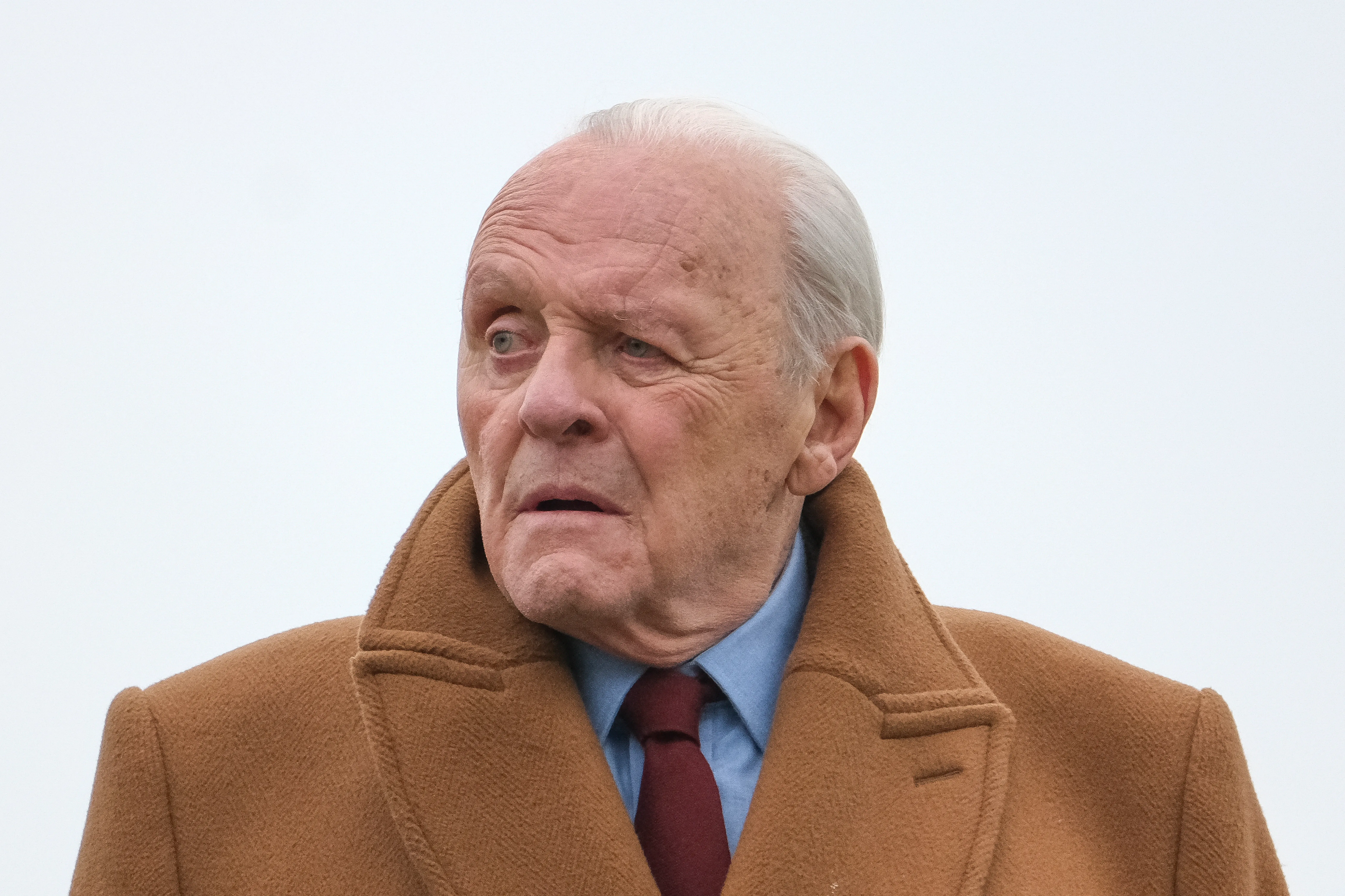 Actor Sir Anthony Hopkins filming at Sandown Park Racecourse.