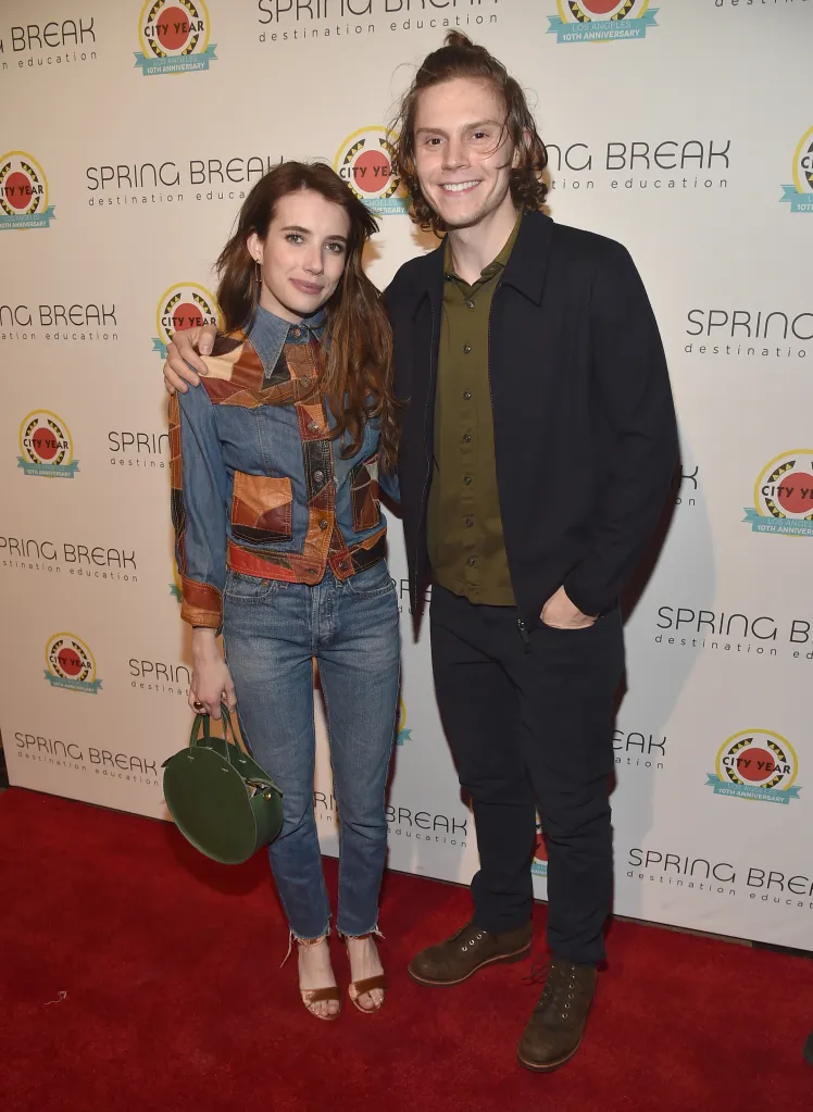 Actors Emma Roberts and Evan Peters pose at the City Year Los Angeles Spring Break event.