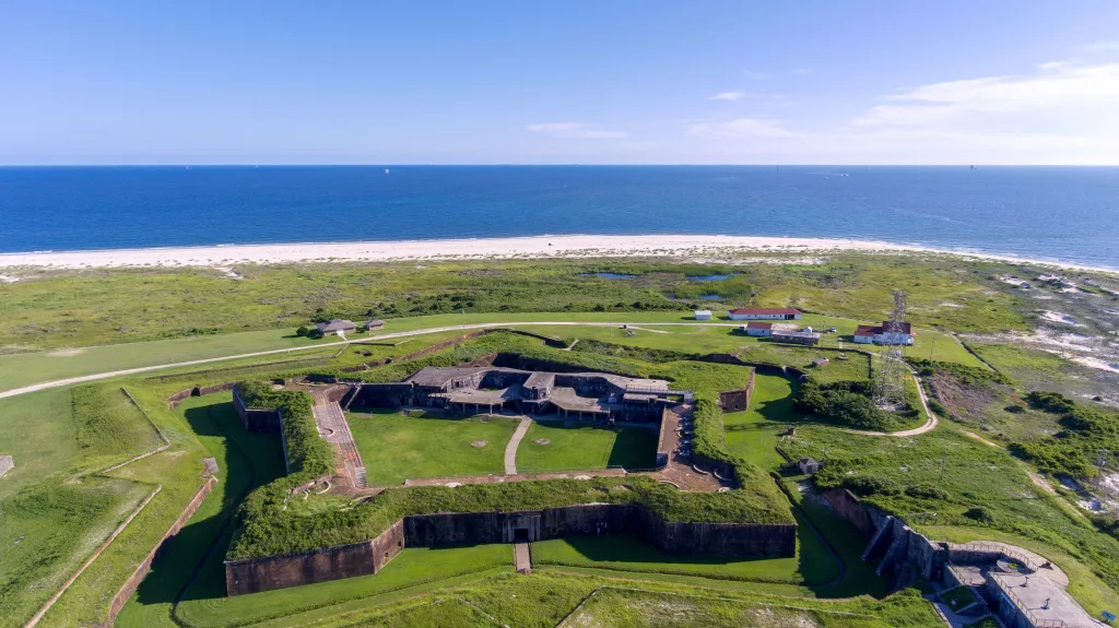 Aerial view of Fort Morgan in Gulf Shores, Alabama.