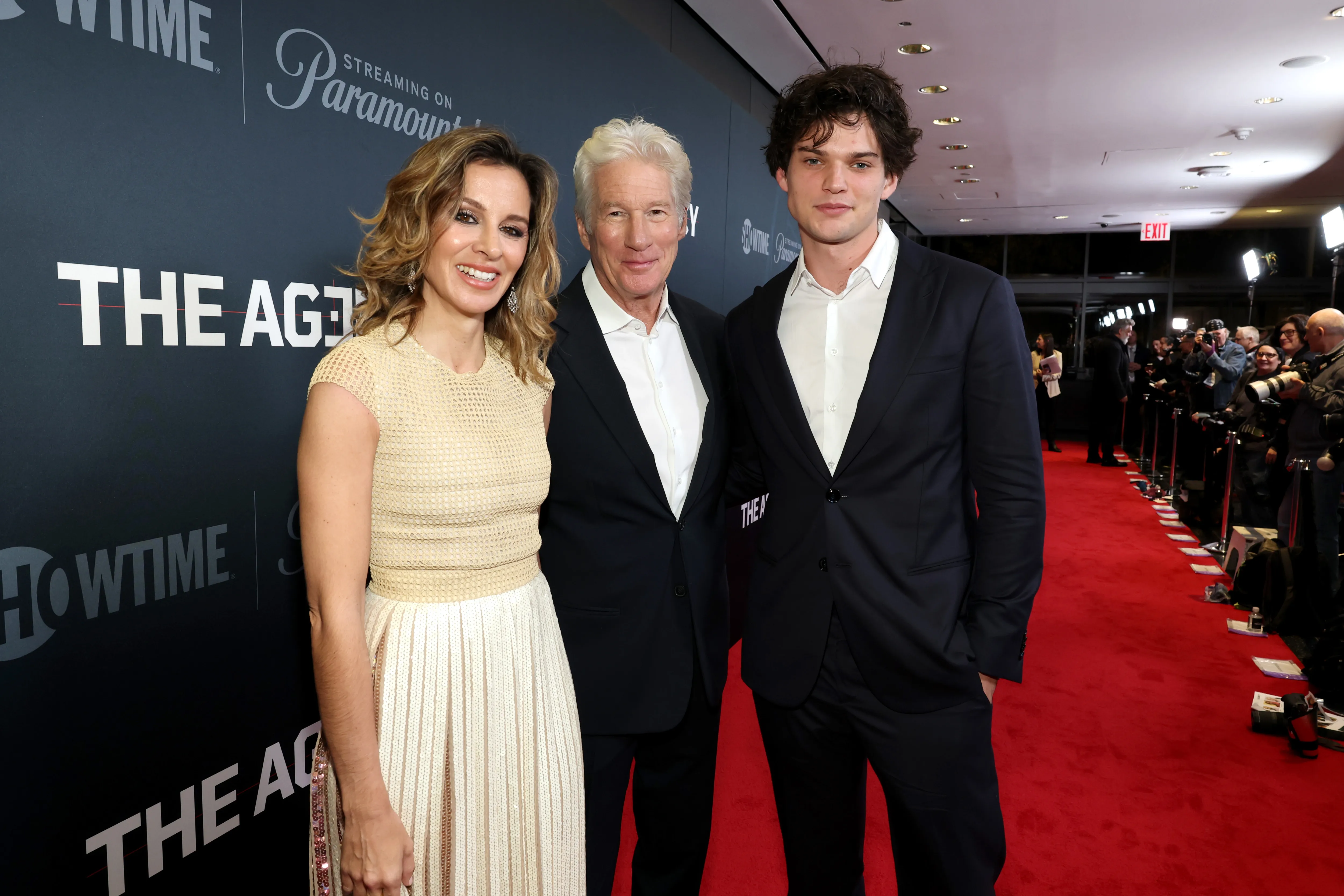 Alejandra Gere, Richard Gere, and Homer James Jigme Gere attend "The Agency" premiere.