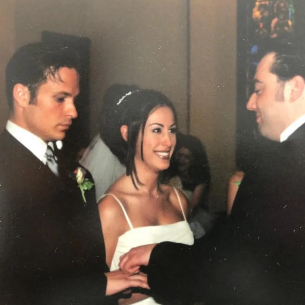 Angie Katsanevas and Shawn Trujillo at their wedding.
