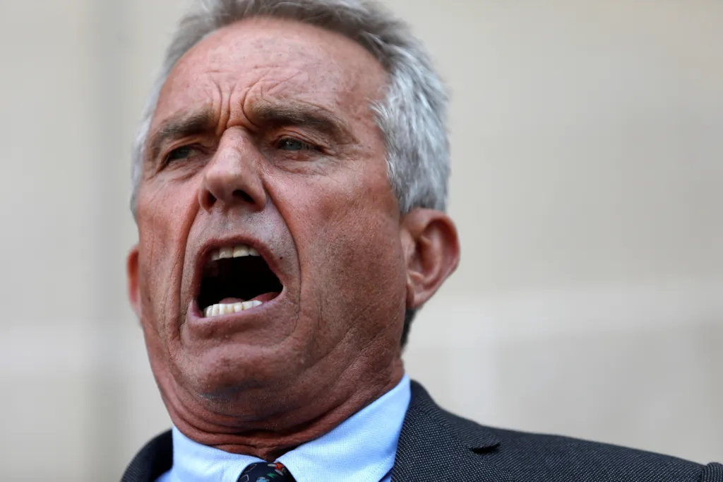 Attorney Robert F. Kennedy Jr. speaks outside court after a hearing on religious exemption to vaccination in Albany.