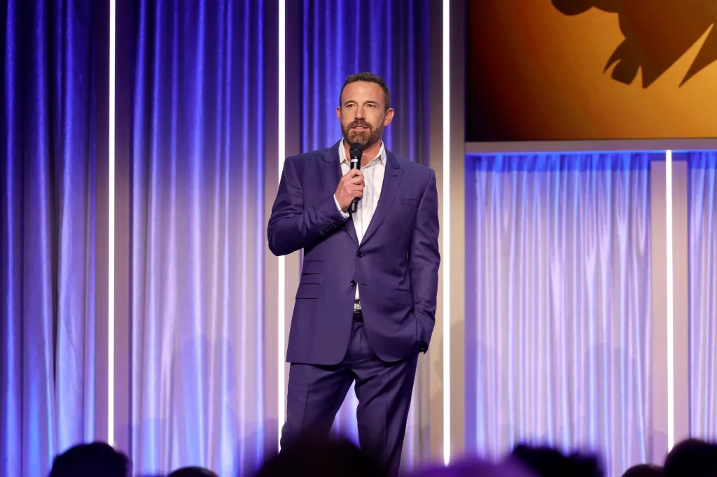 Ben Affleck speaking onstage at the 86th annual Peabody Awards.