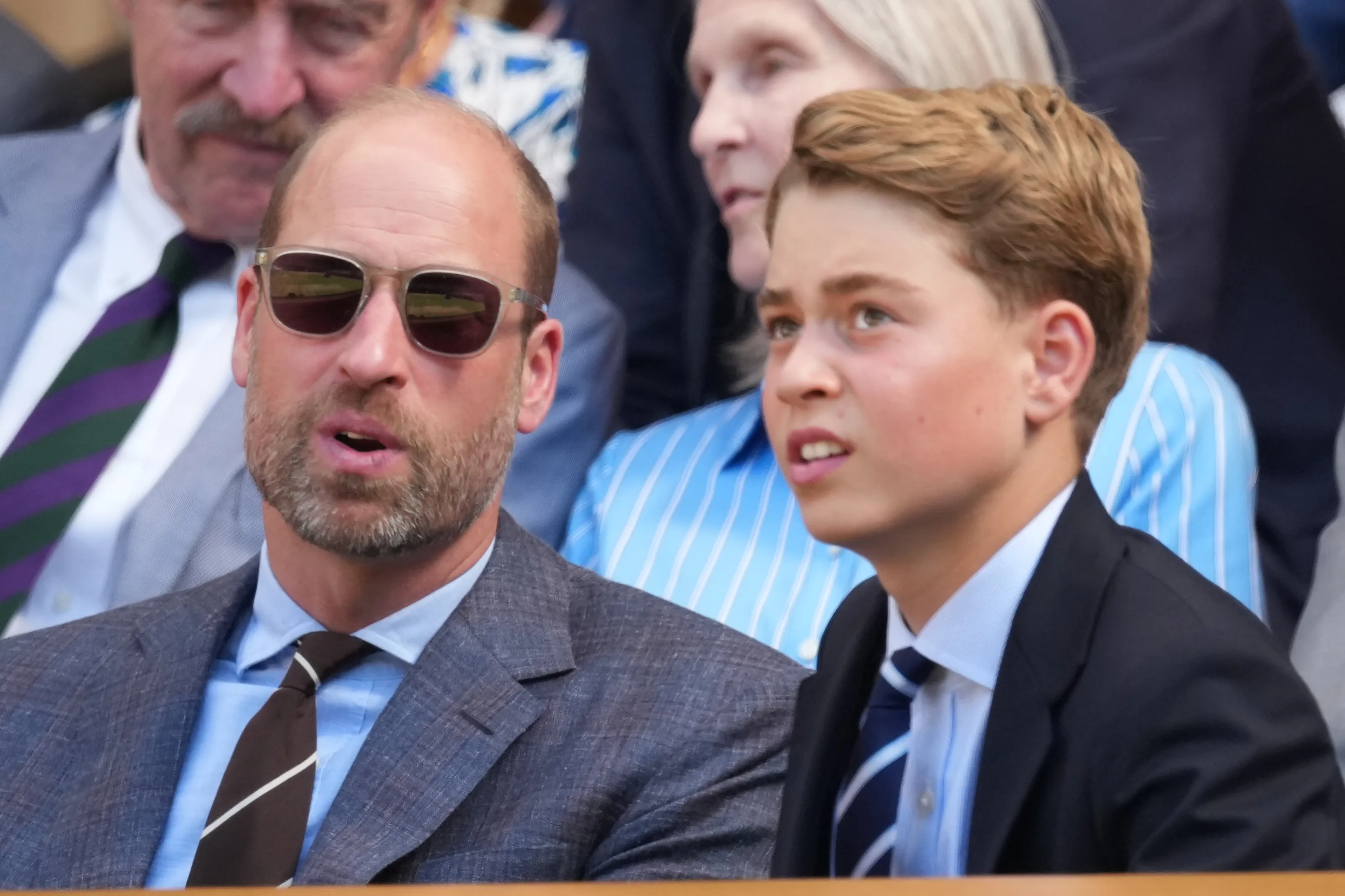 Prince William and Prince George in the Royal Box at Wimbledon.