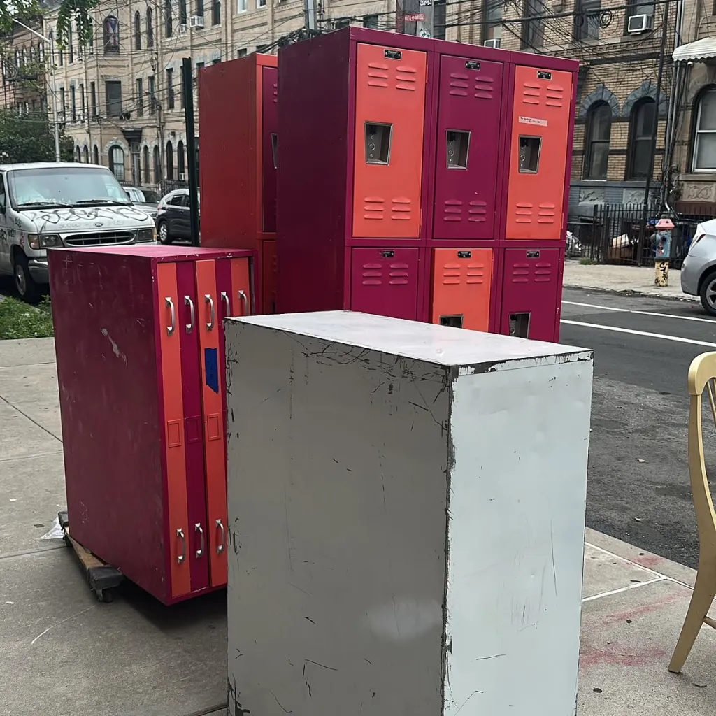 The lockers seen on the curb in an instagram photo.