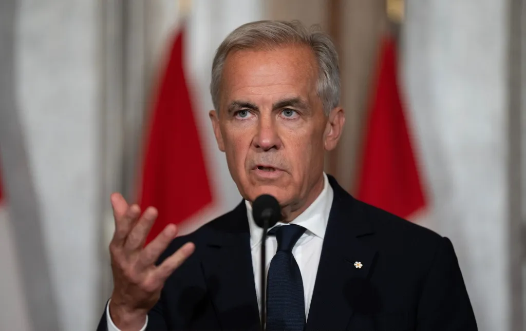 Canadian Prime Minister Mark Carney speaks during a press conference in Saudi Arabia, on July 9, 2026.