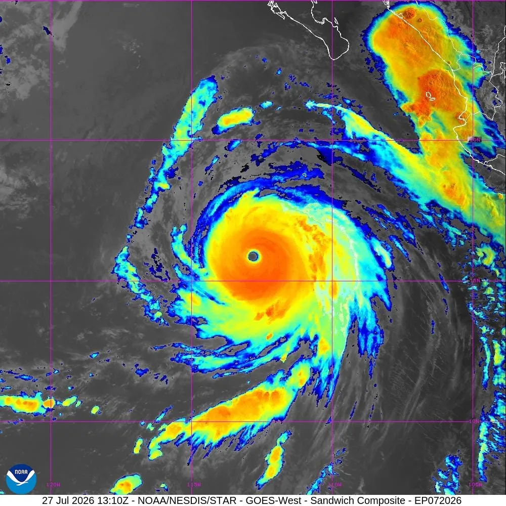 Genevieve was briefly a Category 5 hurricane early Monday, the first in the East Pacific region in two years, the National Hurricane Center said.
