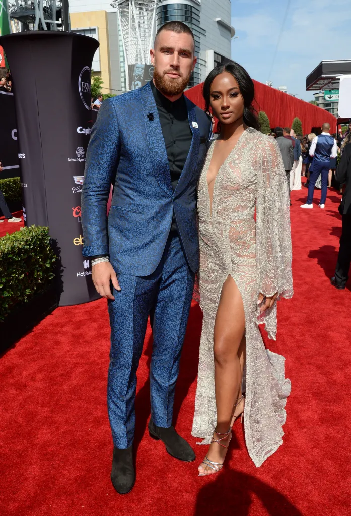 NFL player Travis Kelce and media personality Kayla Nicole on the red carpet at the 2018 ESPY Awards.