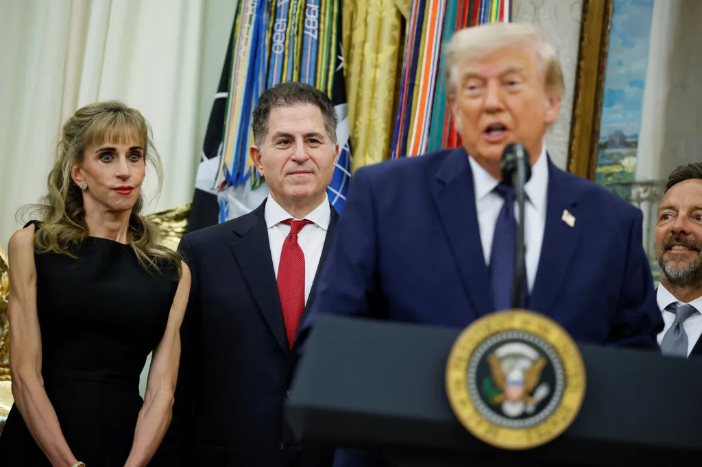 Michael (second from left) and Susan Dell (far left) pledged more than $6 billion to help fund the Trump Accounts initiative.