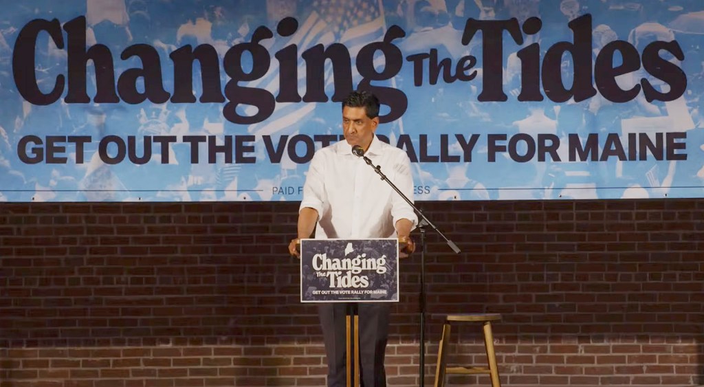Ro Khanna speaking at a "Changing the Tides" rally.
